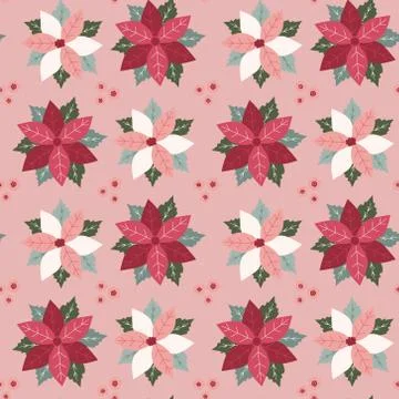 Christmas hand drawn seamless vector pattern with flowers. Stock Illustration