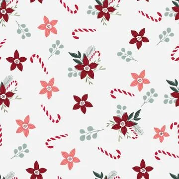 Christmas hand drawn seamless vector pattern with flowers. Stock Illustration