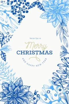 Christmas hand drawn vector design template. Vintage style illustration Stock Illustration