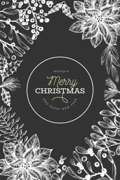 Christmas hand drawn vector design template. Vintage style illustration on ch Stock Illustration
