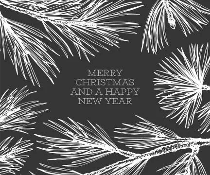 Christmas hand drawn vector greeting card template. Vintage style illustratio Stock Illustration