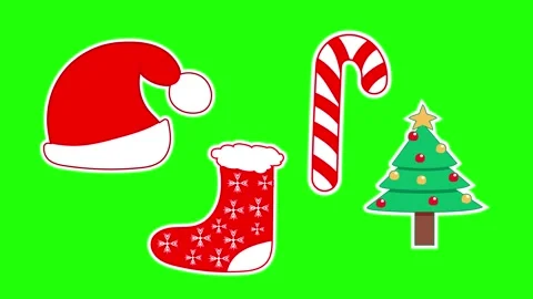 Christmas Hat, Candy, Tree and Sock Hand Drawn Stickers Floating Effect Stock Footage 284176467
