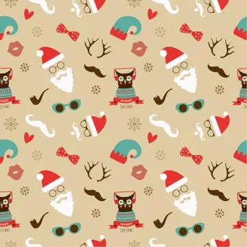 Christmas Hipster Retro Seamless Pattern Stock Illustration