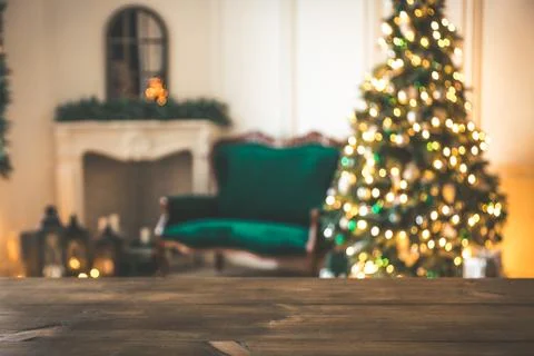 Christmas holiday background with empty rustic table Stock Photos