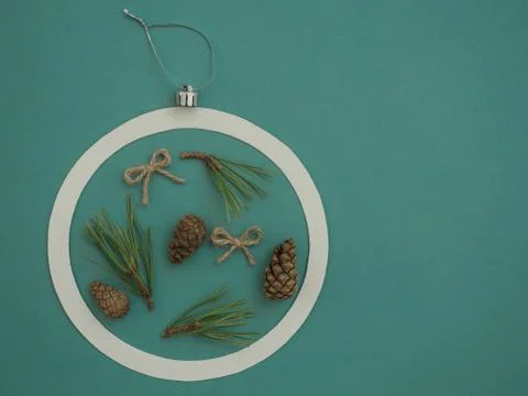 Christmas holiday background with objects in bauble ornament shape, top view Fotos Stock