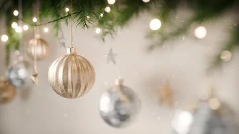 Christmas Holiday Background Seamless Loop with Gold &amp; Silver Baubles, Twin.. Stock Footage 322773809