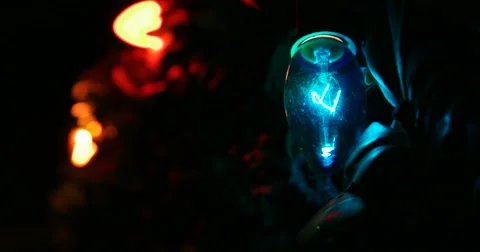 Christmas Holiday Blinking Lights, Blue Close-Up (4K) Stock Footage 46029388