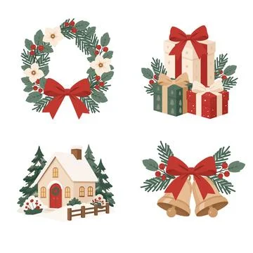 Christmas Holiday Decoration Elements Vector Set Stock Illustration