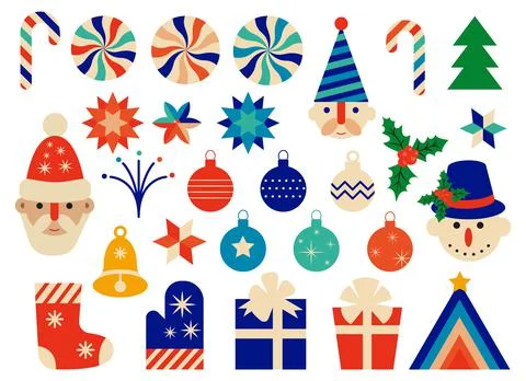 Christmas holiday decorations and elements: Santa Claus, snowman, Christmas Stock Illustration