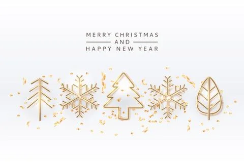 Christmas holiday design elements. Vector 3d illustration of golden Christmas Stock Illustration