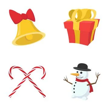 Christmas holiday elements including bell gift box candy canes and snowman 스톡 일러스트