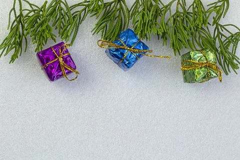 Christmas holiday elements on white background with Christmas tree decorati.. Stock Photos