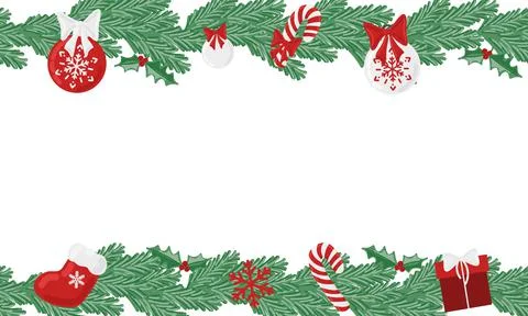 Christmas holiday evergreen vector frame with holiday decoration Stock Illustration