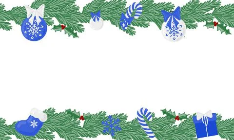 Christmas holiday evergreen vector frame with holiday decoration Stock Illustration