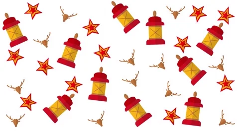 Christmas Holiday Seamless Pattern with Festive Lanterns Stars and Reindeer Stock Footage 345539190