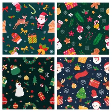 Christmas Holiday Seamless Pattern Set Stock Illustration