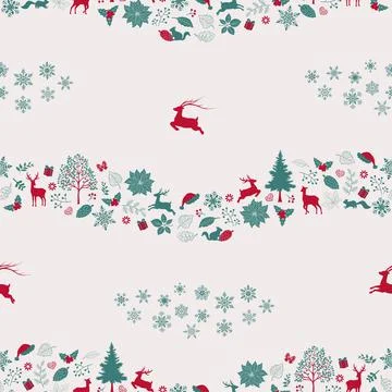 Christmas holiday seamless repeat pattern with traditional symbols for decora Stock Illustration
