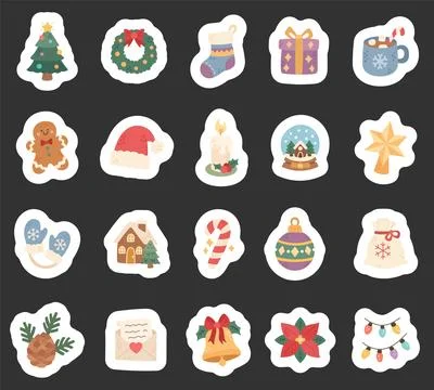 Christmas holiday set featuring tree wreath Stock Illustration
