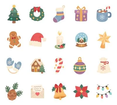 Christmas holiday set featuring tree wreath Stock Illustration