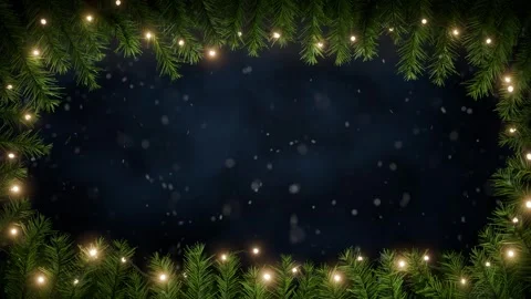 Christmas Holiday Snow Loop Background with Pine Branches Frame and Warm Fa.. Stock Footage 322177922