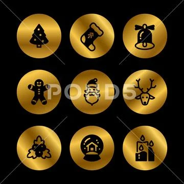 Christmas holiday symbols. Winter xmas silhouette black icons Stock Illustration