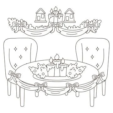 Christmas holiday table theme coloring page for kids and adults Stock Illustration