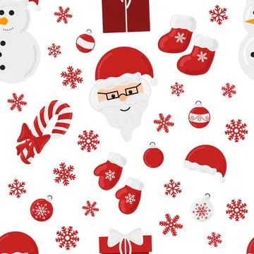 Christmas holiday vector seamless pattern colorful elements on white Stock Illustration
