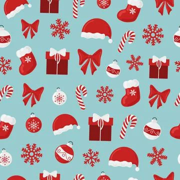 Christmas holiday vector seamless pattern colorful elements on blue イラスト素材