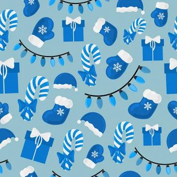 Christmas holiday vector seamless pattern blue elements Stock Illustration