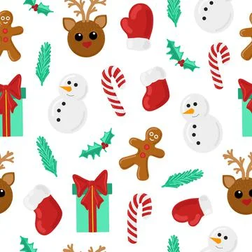 Christmas holiday vector seamless pattern with traditional decor Illustrazione stock