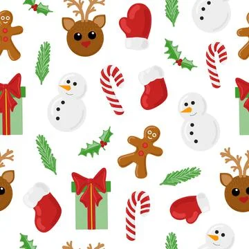 Christmas holiday vector seamless pattern with traditional decor Illustrazione stock