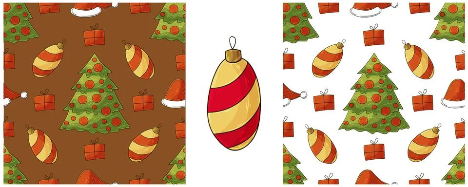 Christmas holidays. Set Seamless patterns in hand draw style Stock Illustration