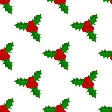 Christmas holly, seamless pattern. Stock Illustration