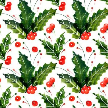 Christmas holly seamless pattern Stock Illustration
