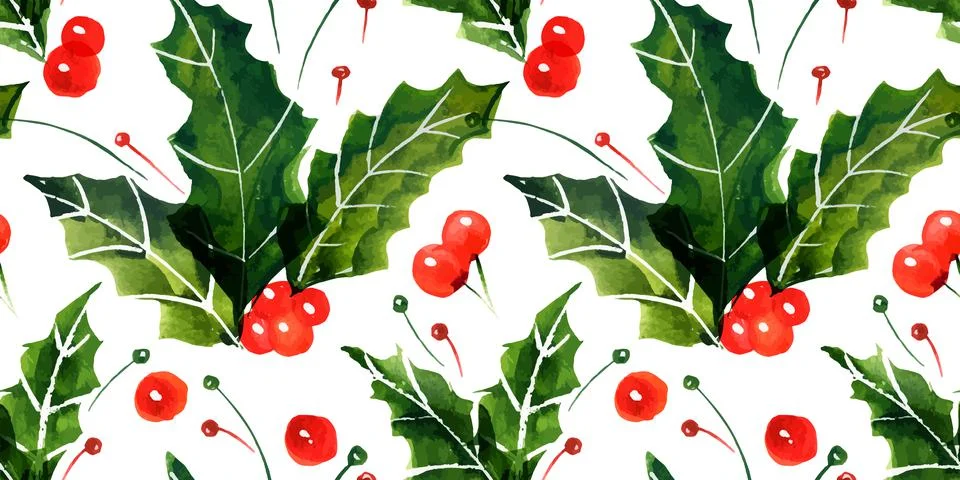 Christmas holly seamless pattern Stock Illustration