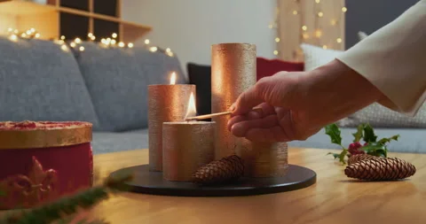 Christmas Home Decorations – Lighting the Second Advent Candle Stock-Footage 323852319