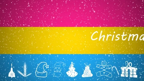 Christmas Horizontal Scroll Seamless Loop Pansexual Flag Vignetted Snow Falli Stock Footage 99042032