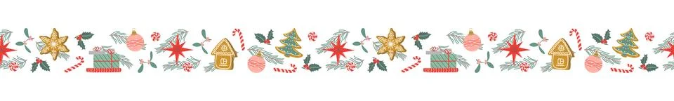 Christmas horizontal seamless pattern. Winter season cozy background. Stock Illustration