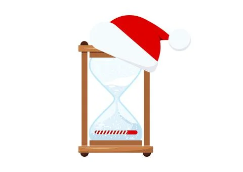 Christmas hourglass with countdown bar falling snow in Santa Claus hat Stock Illustration