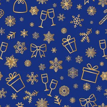 Christmas icon seamless pattern Winter Holiday snow background Stock Illustration