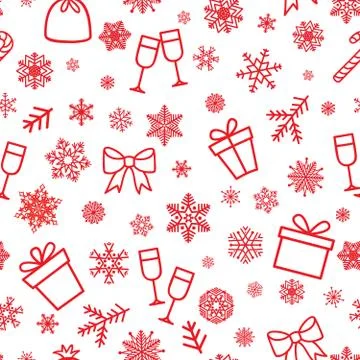 Christmas icon seamless pattern Winter Holiday snow background Stock Illustration