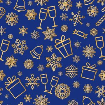 Christmas icon seamless pattern Winter Holiday snow background Stock Illustration