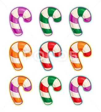 Christmas Icon Set - Candy Cane Purple Green Red Orange Combinations Stock Illustration