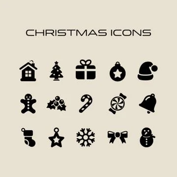 Christmas icon set simple flat style Christmas symbols Stock Illustration