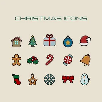 Christmas icon set simple flat style Christmas symbols Stock Illustration