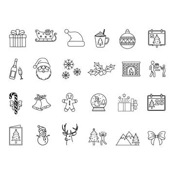 Christmas Icon Set. Vector Icons Gift, Snow, Surprise, Santa, Champagne, Gi.. 스톡 일러스트