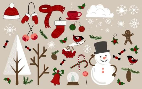 Christmas icons for decorations Stock Illustration