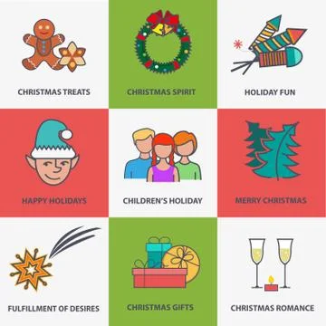 Christmas icons flat Stock Illustration