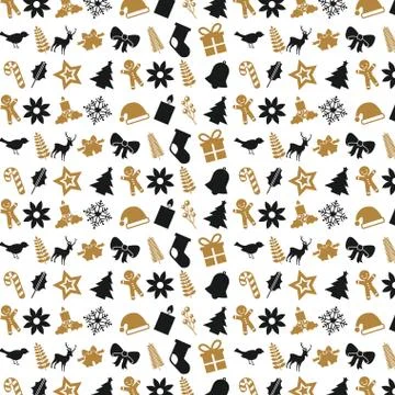 Christmas icons seamless pattern tree snow and stars decor elements Stock Illustration