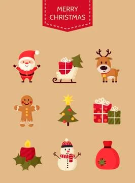 Christmas icons set. Holiday objects collection Stock Illustration